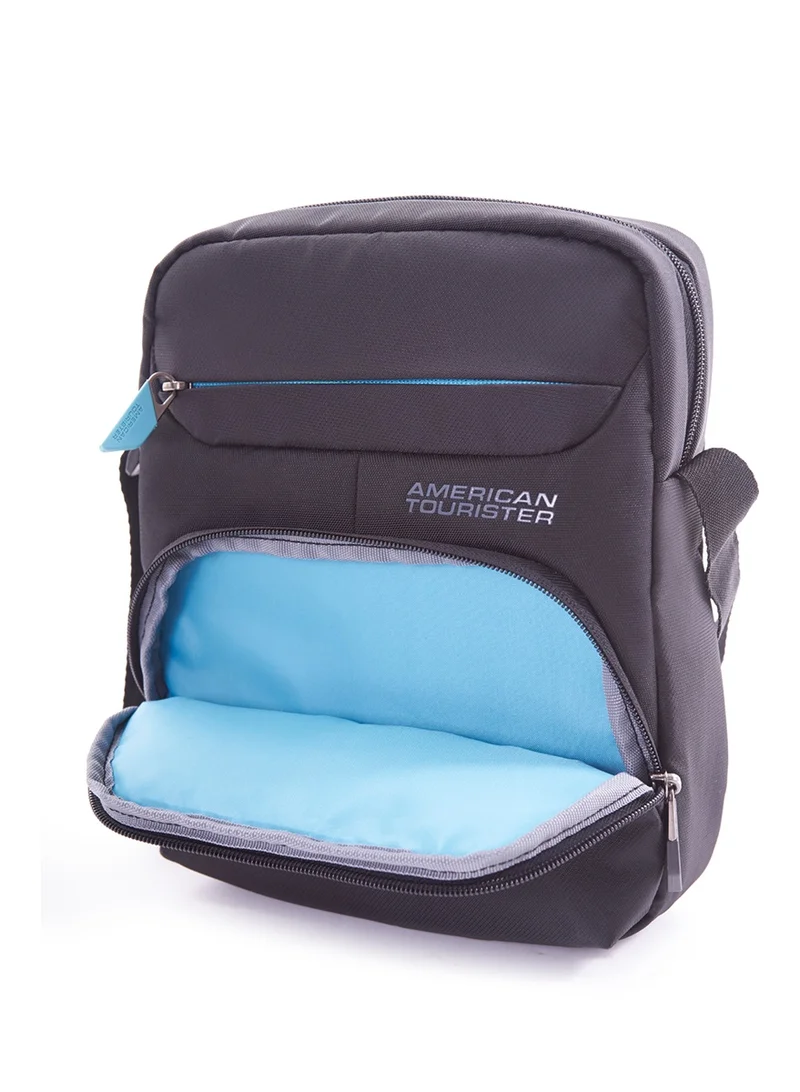 AMERICAN TOURISTER Amber Vertical Shoulder Bag 100% Polyester, Blue|Outer Pockets|Internal Organizer|Adjustable Strap|Tablet Compartment - 1 Year International Warranty