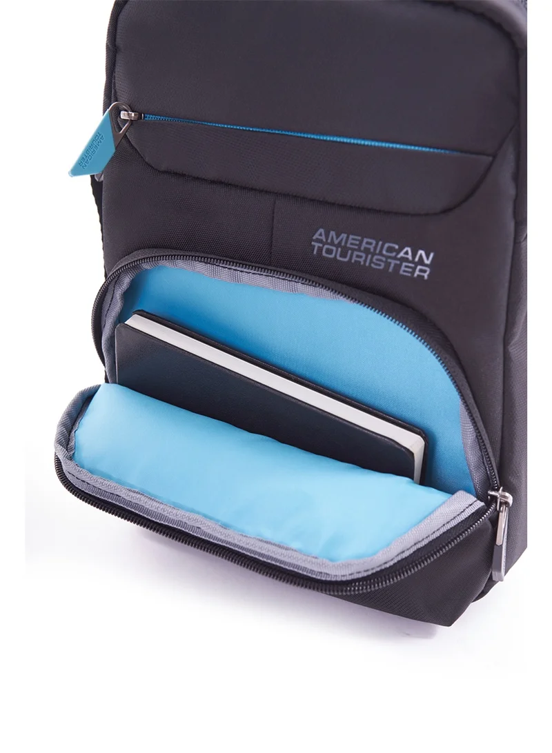 AMERICAN TOURISTER Amber Vertical Shoulder Bag 100% Polyester, Blue|Outer Pockets|Internal Organizer|Adjustable Strap|Tablet Compartment - 1 Year International Warranty