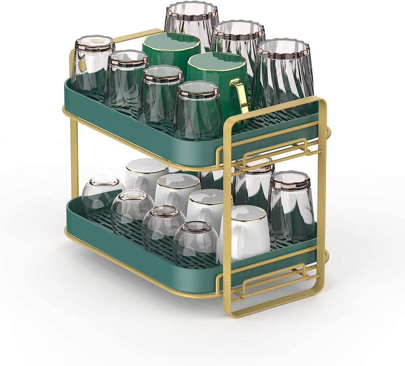 Kitwe 2 Layer Storage Rack Shower Caddy Shelf Large Capacity For Table Sundries Cup Drying Rack with Drain Tray - Image 1