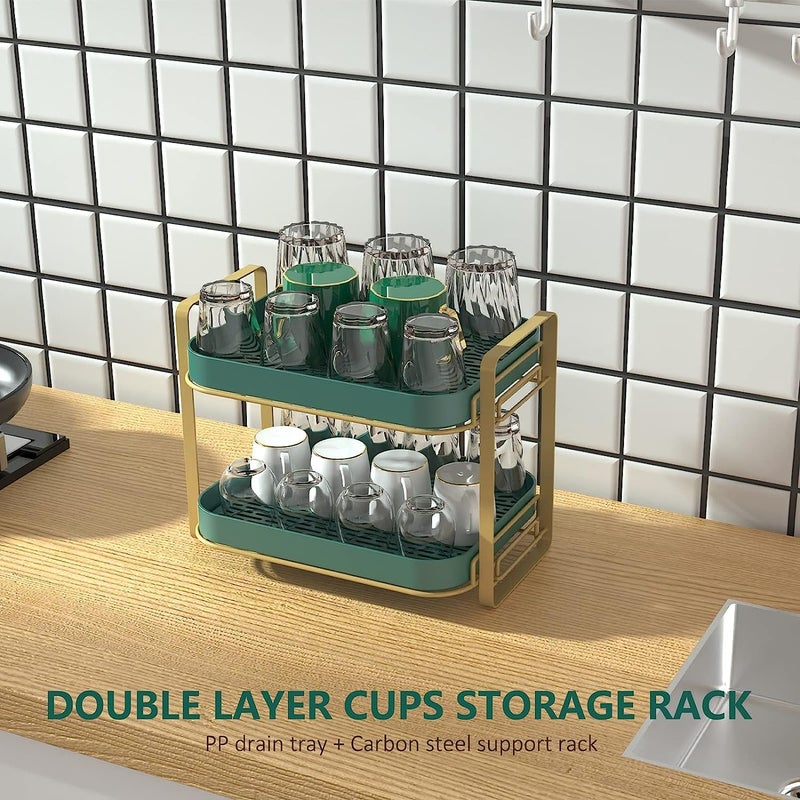 Kitwe 2 Layer Storage Rack Shower Caddy Shelf Large Capacity For Table Sundries Cup Drying Rack with Drain Tray - Image 4