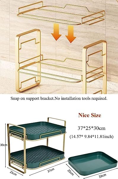 Kitwe 2 Layer Storage Rack Shower Caddy Shelf Large Capacity For Table Sundries Cup Drying Rack with Drain Tray - Image 3