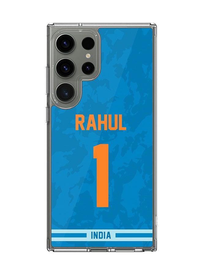 Stylizedd حافظة شفافة كلاسيكية لهاتف سامسونج جالاكسي S23 ألترا، غلاف هجين ناعم [مصممة لهاتف سامسونج جالاكسي S23 ألترا] - فريق الهند KL Rahul، رقم القميص 1 - Image 1