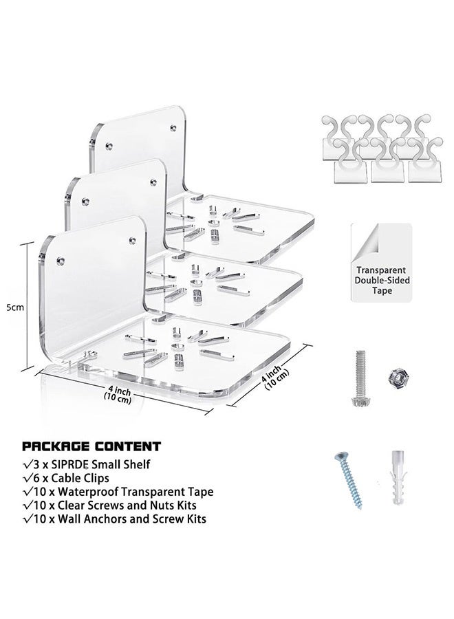 بكومور 3 قطع رف حائط أكريليك صغير متعدد الاستخدامات مع مشابك كابلات لاستخدامات المنزلية العامة مناسب لجميع الأجهزة الخفيفة الوزن لا يتطلب الحفر تخزين/تنظيم/حامل - Image 4