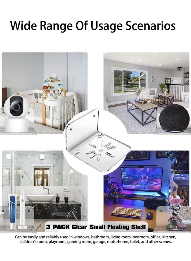 بكومور 3 قطع رف حائط أكريليك صغير متعدد الاستخدامات مع مشابك كابلات لاستخدامات المنزلية العامة مناسب لجميع الأجهزة الخفيفة الوزن لا يتطلب الحفر تخزين/تنظيم/حامل - Image 3