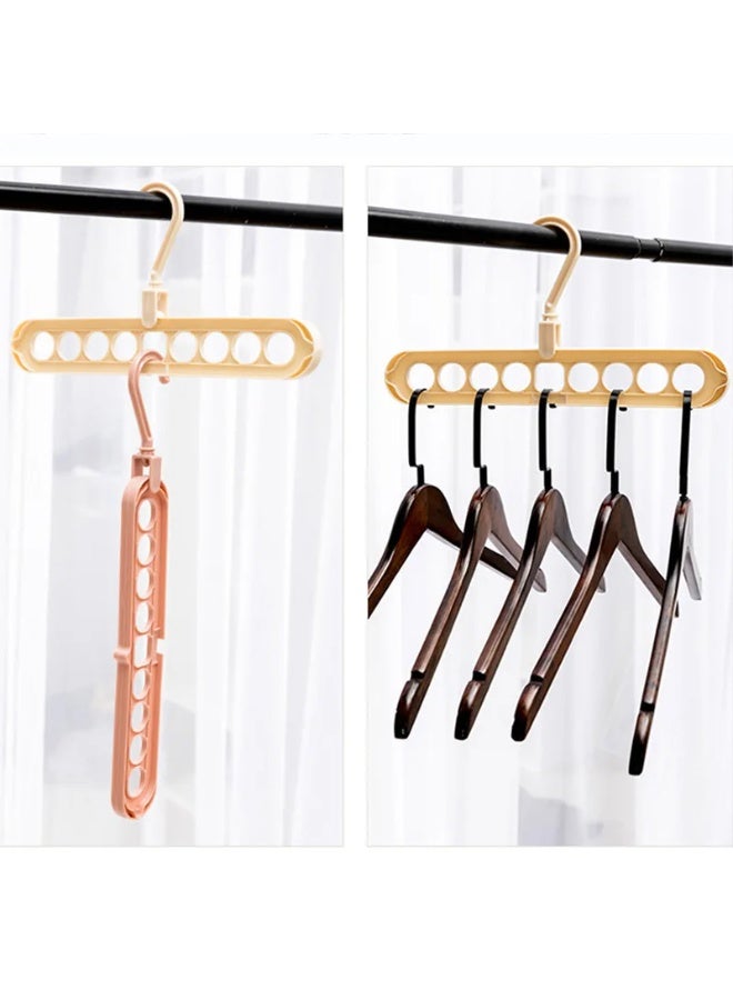 2 Pieces,Beige,Multi - function 9 - Hole Folding Magic Hanger | Space - Saving Clothes Organizer for Home, Dormitory, Bedroom  - Image 3