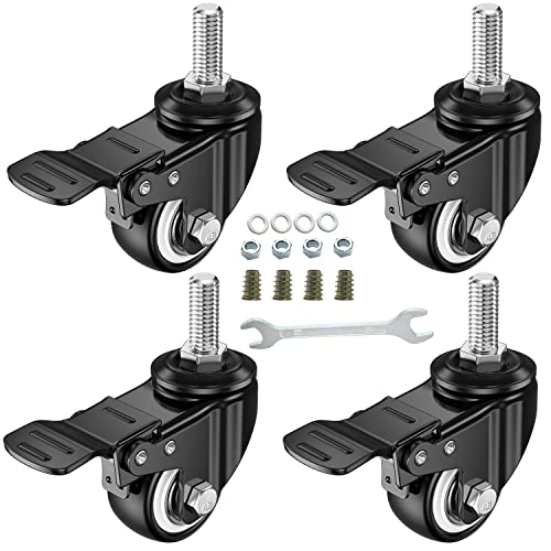 DICASAL 4 Pack 1.5 Inch Swivel Stem Casters, Non-Marking Polyurethane Wheels 330 Lbs with Diameter 3/8"- 16 x 1 Stem Thread and Nuts for Carts Trolley Furniture - Image 1