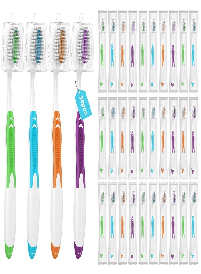 Frekare 30 Pack Bulk Toothbrushes with Covers, Individually Wrapped Tooth Brush Pack for Adults & Kids, Disposable Toothbrush Medium Soft for Travel, Donations, Hotels - Image 1