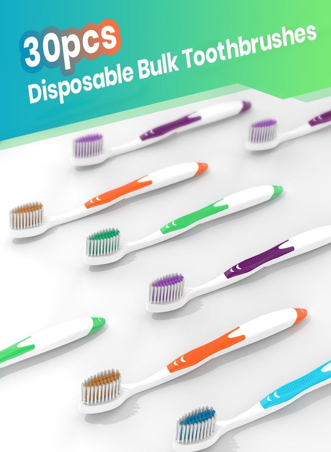 Frekare 30 Pack Bulk Toothbrushes with Covers, Individually Wrapped Tooth Brush Pack for Adults & Kids, Disposable Toothbrush Medium Soft for Travel, Donations, Hotels - Image 2