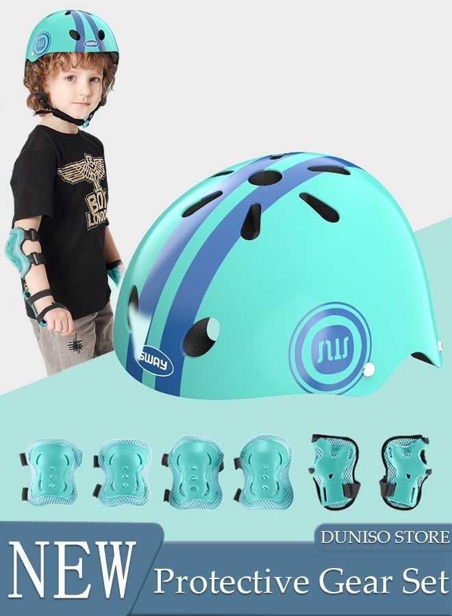 DUNISO 7-Piece Kids Safety Sports Gear Set Include A Pair of Knee Pads Elbow Guard Palm Protector and A Helmet for Outdoor Sports Skateboard Roller Skating - Image 1