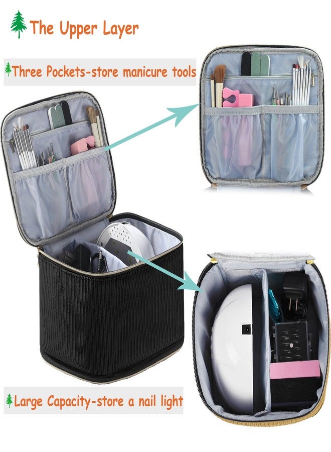 CTWWFS Corduroy Nail Polish Organizer and Nail Lamp Case, Nail Kit Organizer Holds 30 Bottles (15ml - 0.5 fl.oz) and a Nail Lamp, Nail Polish Carrying Case with Manicure Tools Storage Sections (Black) - Image 4