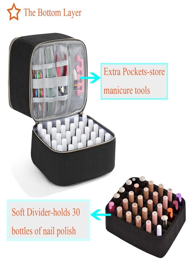 CTWWFS Corduroy Nail Polish Organizer and Nail Lamp Case, Nail Kit Organizer Holds 30 Bottles (15ml - 0.5 fl.oz) and a Nail Lamp, Nail Polish Carrying Case with Manicure Tools Storage Sections (Black) - Image 5
