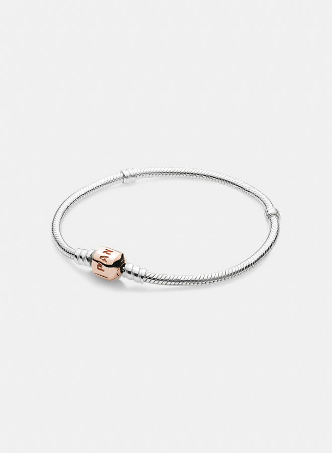 PANDORA Silver Bracelet with 14K Rose Gold-Plated Clasp 