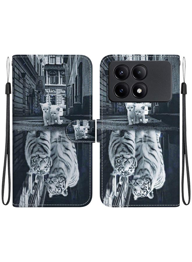 Zaboon For Xiaomi Redmi K70E / Poco X6 Pro Crystal Texture Colored Drawing Leather Phone Case(Cat Tiger Reflection) 