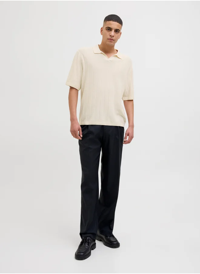 JACK & JONES Striped Textured Short Sleeve Polo Shirt