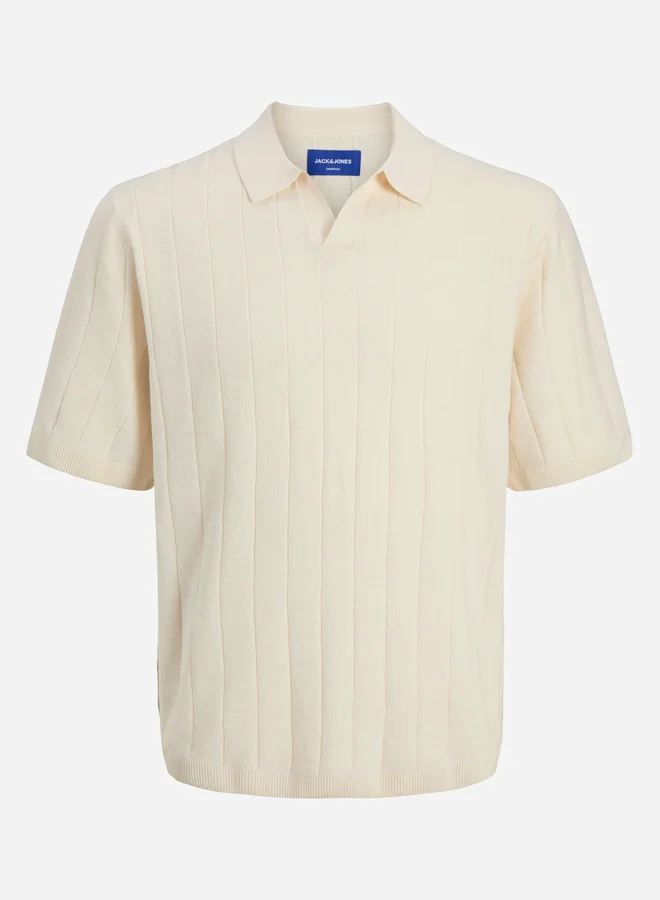 JACK & JONES Striped Textured Short Sleeve Polo Shirt