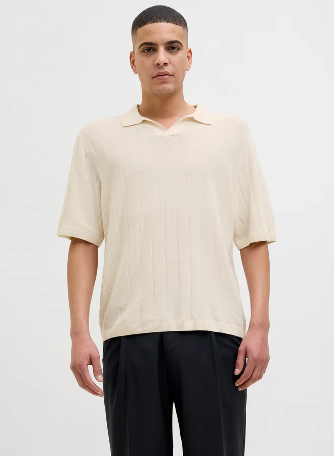 JACK & JONES Striped Textured Short Sleeve Polo Shirt