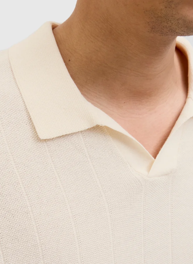 JACK & JONES Striped Textured Short Sleeve Polo Shirt