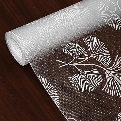 Yellow Weaves PVC Kitchen Mat Fridge Mats 45 cm X 5 Meters Anti Slip Roll, Shelf Liners Sheet for Kitchen, Shelves, Cabinet, Drawer, Wardrobe, Refrigerator, Table (White Leaf) - Image 1