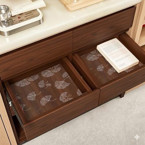 Yellow Weaves PVC Kitchen Mat Fridge Mats 45 cm X 5 Meters Anti Slip Roll, Shelf Liners Sheet for Kitchen, Shelves, Cabinet, Drawer, Wardrobe, Refrigerator, Table (White Leaf) - Image 2