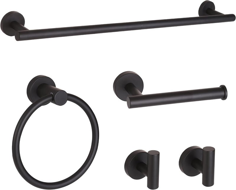 Ntipox Matte Black Bathroom Hardware Set, Modern 24-Inch Towel Bar Set Wall Mounted, Towel Rack Set Black,Stainless Steel Bathroom Accessories Set Black,5-Pieces - Image 1