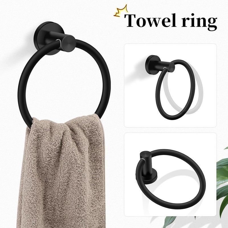 Ntipox Matte Black Bathroom Hardware Set, Modern 24-Inch Towel Bar Set Wall Mounted, Towel Rack Set Black,Stainless Steel Bathroom Accessories Set Black,5-Pieces - Image 3