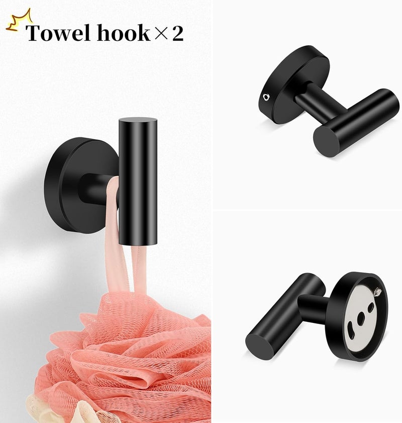 Ntipox Matte Black Bathroom Hardware Set, Modern 24-Inch Towel Bar Set Wall Mounted, Towel Rack Set Black,Stainless Steel Bathroom Accessories Set Black,5-Pieces - Image 5