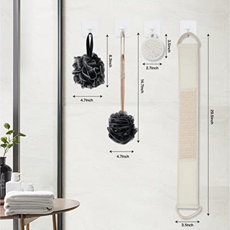 8Pack Bath Brush Set -Shower Loofah Sponge with Long Handled, Natural Loofah Exfoliating Back Scrubber for Shower, Luffa Pouf, Scalp Massager and 4 Hook, Back Scrubber for Shower for Men and Women - Image 5