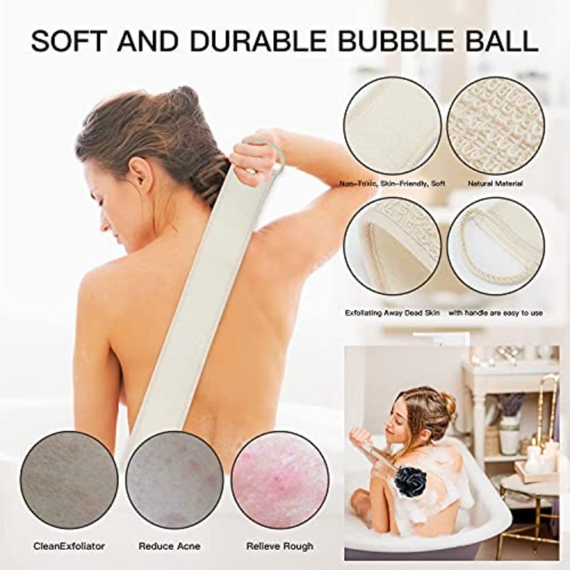 8Pack Bath Brush Set -Shower Loofah Sponge with Long Handled, Natural Loofah Exfoliating Back Scrubber for Shower, Luffa Pouf, Scalp Massager and 4 Hook, Back Scrubber for Shower for Men and Women - Image 4