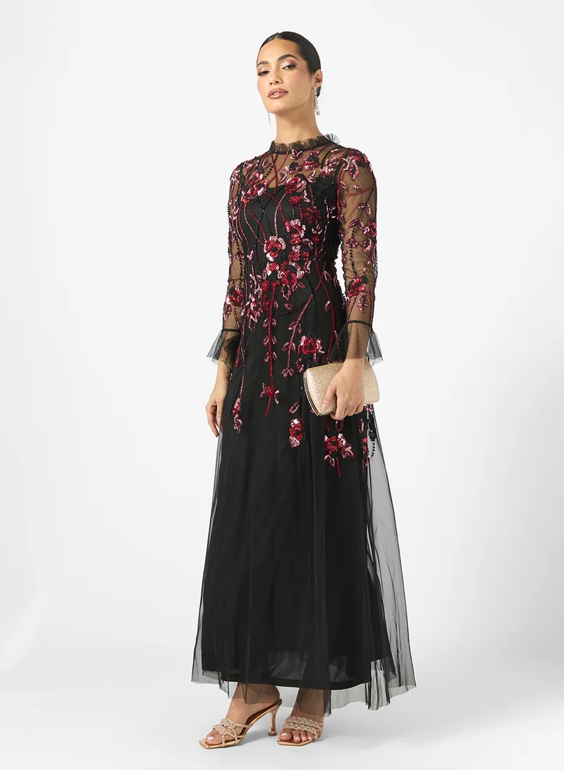 Frock and Frill Frill Detailed Embellished Maxi Dress