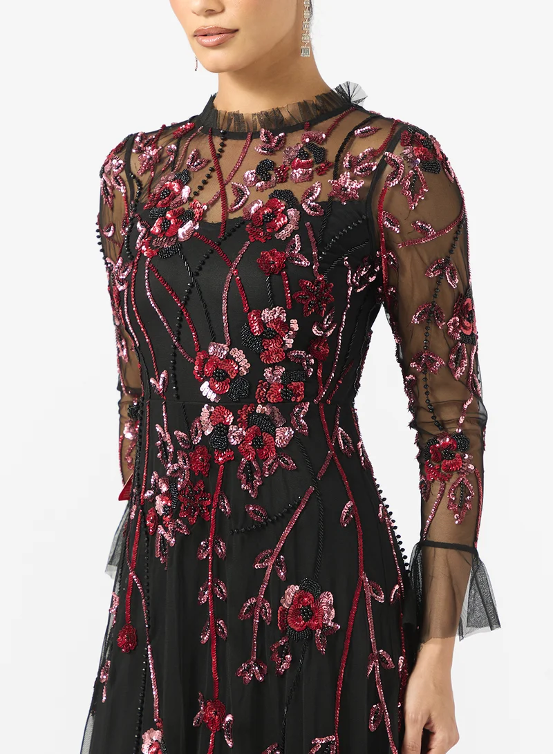 Frock and Frill Frill Detailed Embellished Maxi Dress