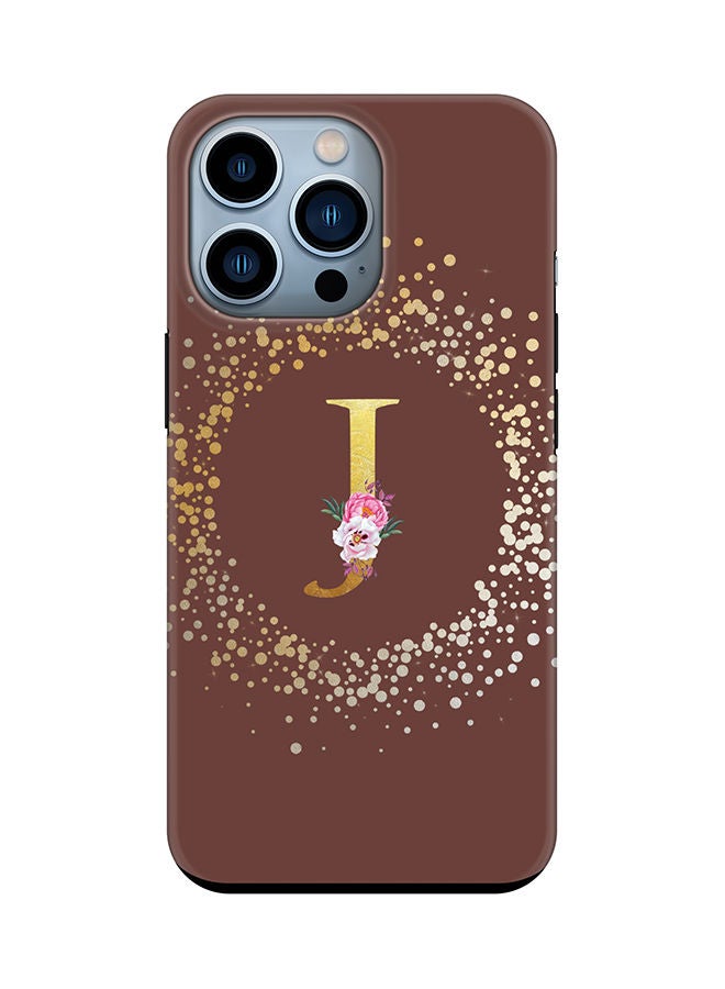 Stylizedd Monogram Tough Series for Apple iPhone 13 Pro Custom Initials Floral Pattern Tough Pro Dual Layer hybrid PC inner TPU protection Alphabet- J (Brown) - Image 1