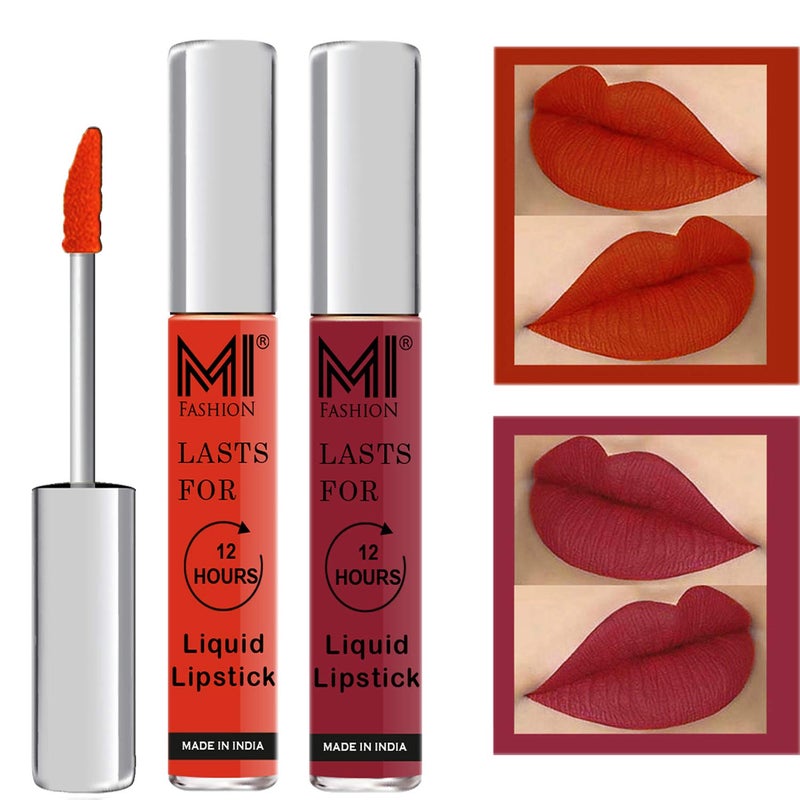 MI FASHION Pure Matte Liquid Lipstick Highly Pigmented Orange Cherry Red 100 Nontransfer Paraben Free And Cruelty Free 35ml Pack Of 2 - Image 1