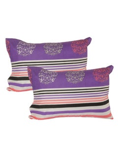 snooze Flat Bed Sheet set 3pcs, 220*240 cm+ Free 2 Pillowcases, Purple Love stares design  - Image 2