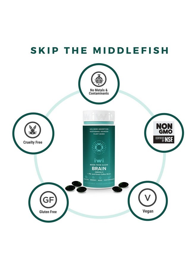 Iwi Life Brain Booster Supports Mental Sharpness & Cognitive Wellness For Focus Mood Performance & Memory Vegan Algae Omega 3 + Ps & Green Coffee Bean Extract Epa Dha & Vitamin B6 30 Day Supply - Image 3