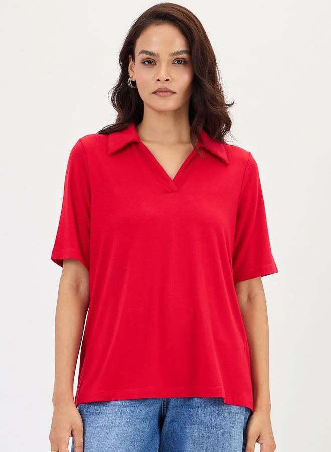 Femmella Red Short Sleeve Knit Polo T-Shirt