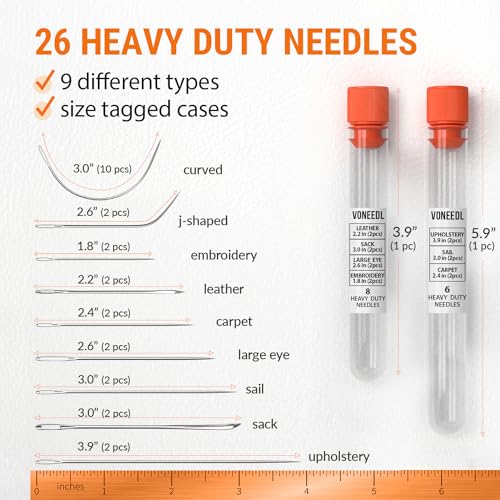 VONEEDL Heavy Duty Hand Sewing Needles Set - 26 Straight and Curved Hand Sewing Needles for Upholstery, Leather, Carpet, Canvas Repair and Sail Crafts - Image 3