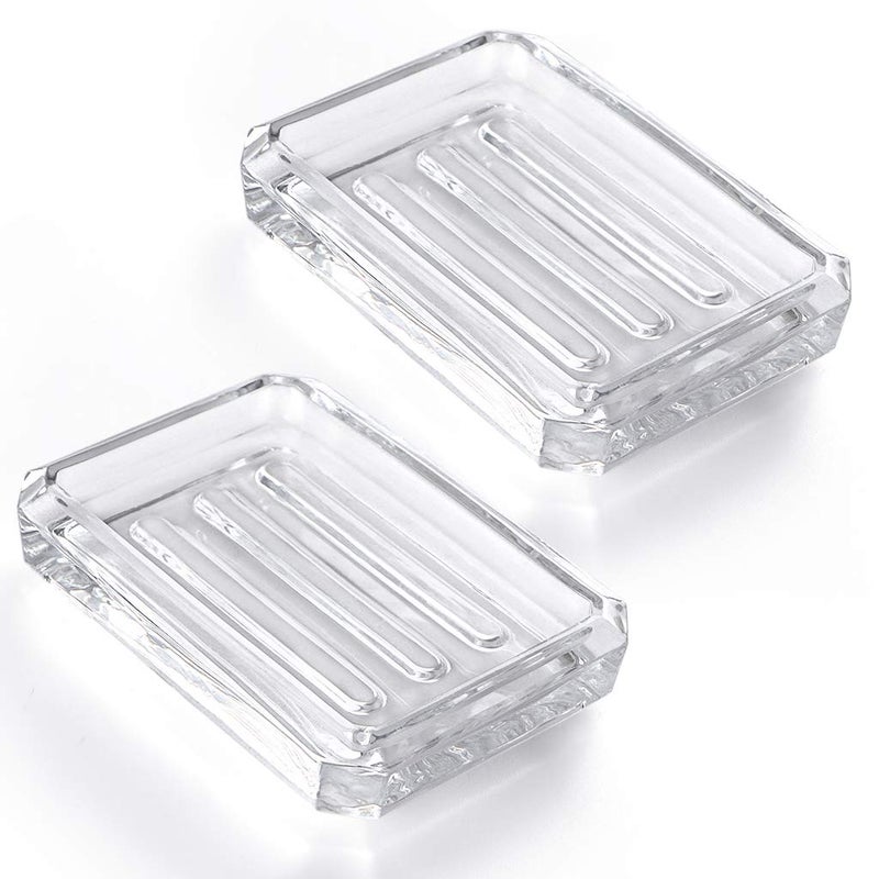 MDLUU 2Pack طبق صابون زجاجي مزخرف لحفظ الصابون للدش وحوض الاستحمام وحوض الحمام وحوض المطبخ مربع