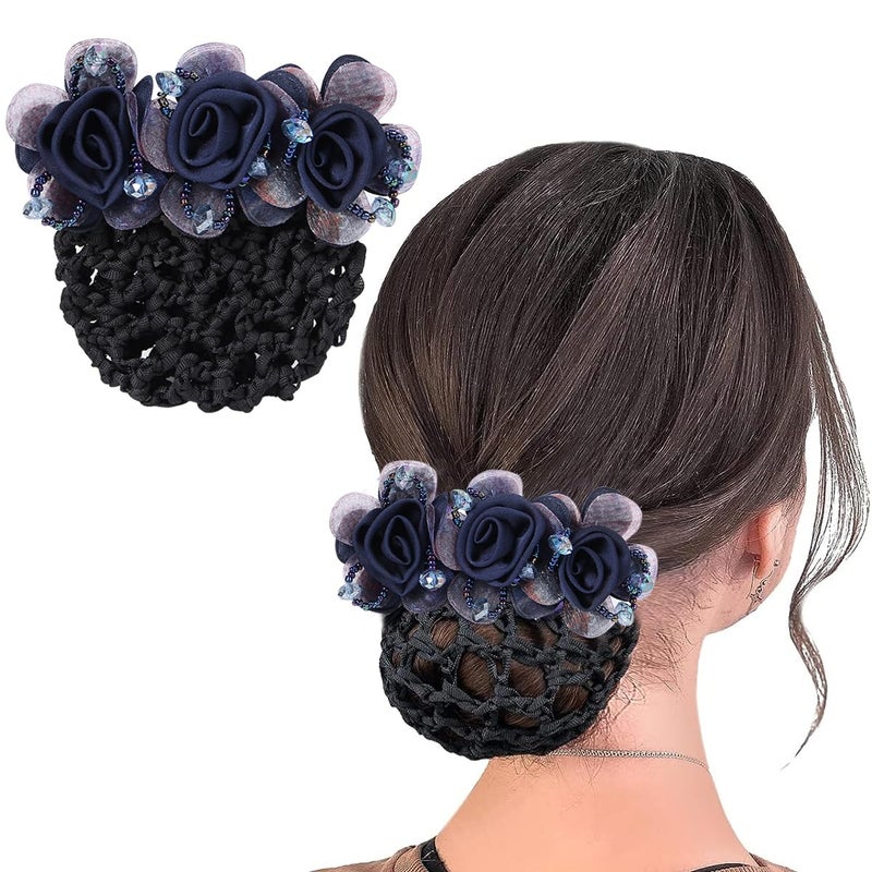 M'AYCREATE ® Floral Hair Snood Net, Barrette Hair Bun Cover Clip for Women, Lady Bun Maker Hairnet for Dancer Nurse Party, Work or Daily - Image 1