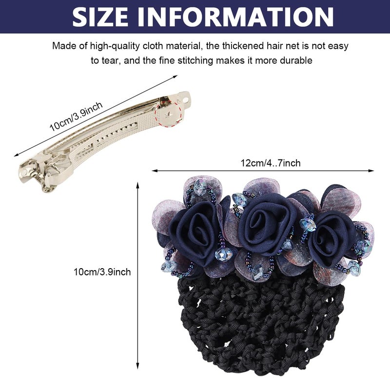M'AYCREATE ® Floral Hair Snood Net, Barrette Hair Bun Cover Clip for Women, Lady Bun Maker Hairnet for Dancer Nurse Party, Work or Daily - Image 3
