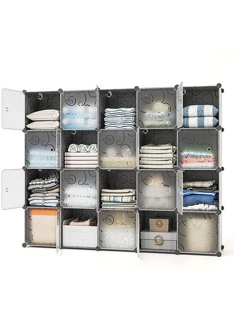 Cube Storage Organizer 20-Cube Closet Organizer with Doors 12" × 12" Modular Book Shelves Plastic Stackable Cubes Cabinet Wardrobe for Bedroom Home