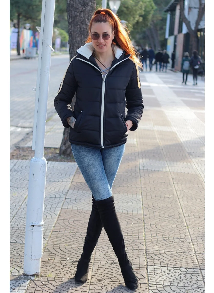 Barbora Daily Stylish Hooded Winter Women's Puffer Coat TR811SIYAHH