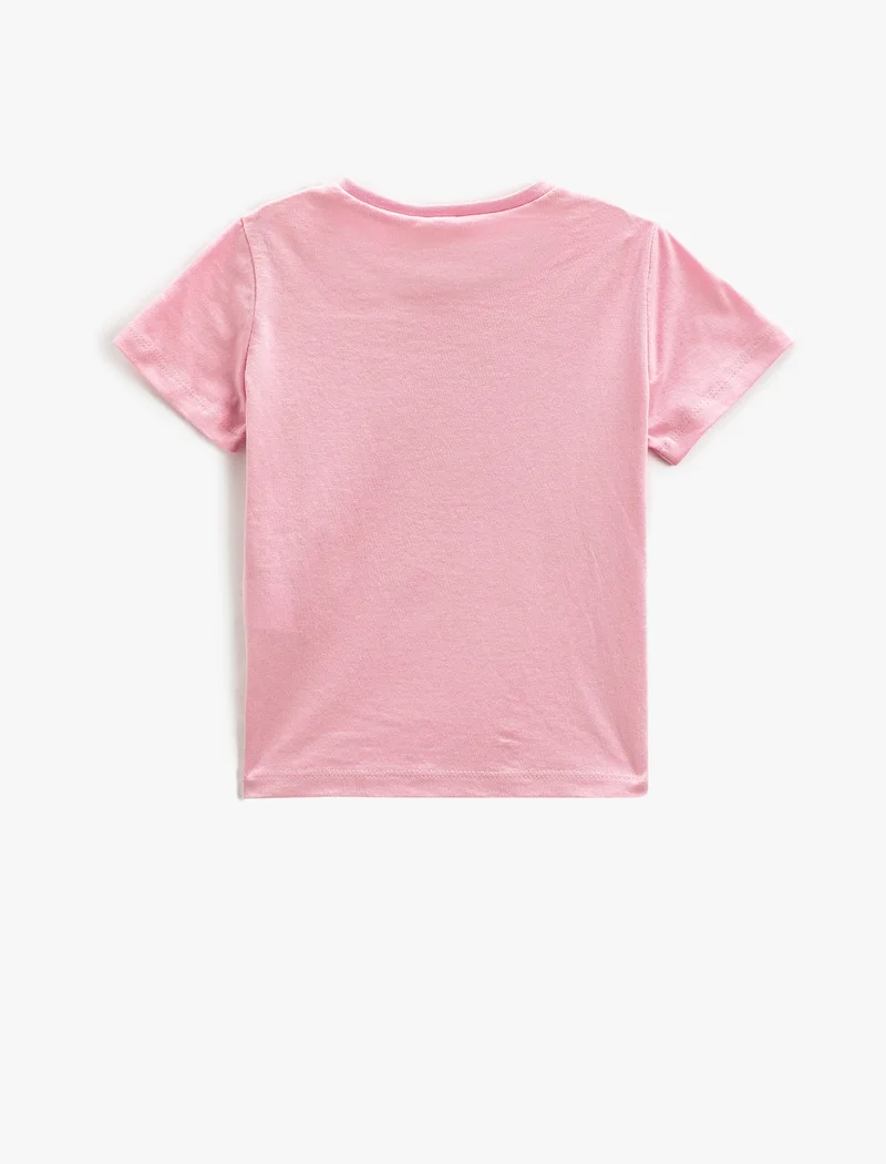كوتون Short Sleeve T-Shirt Daisy Printed Crew Neck Glittery