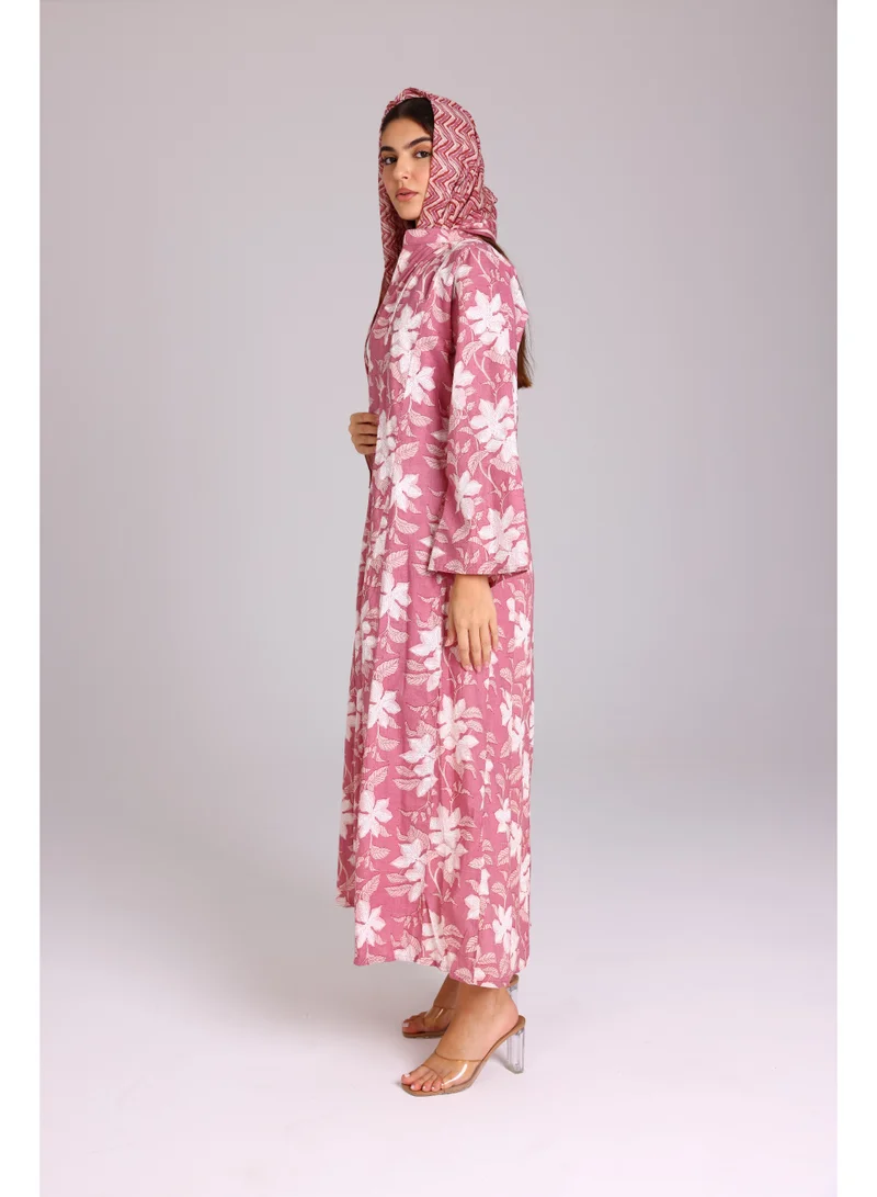 IKKXA  Beautiful Autumn Leaves Prints Design Abaya Pink for Women | Best Price UAE