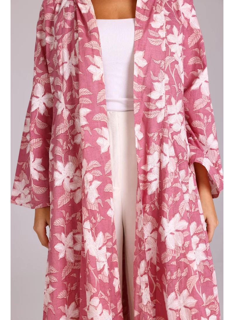 IKKXA  Beautiful Autumn Leaves Prints Design Abaya Pink for Women | Best Price UAE