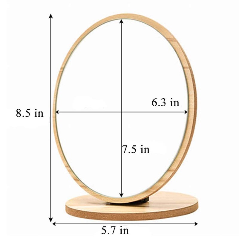 Aestivate Oval Compact Table Mirror - Wood Framed Desktop Mirror with 90 Degree Rotation for Makeup & Cosmetic - Image 2