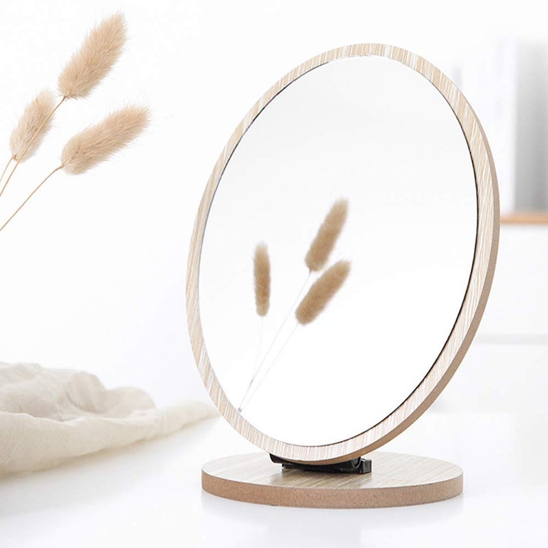 Aestivate Oval Compact Table Mirror - Wood Framed Desktop Mirror with 90 Degree Rotation for Makeup & Cosmetic - Image 3