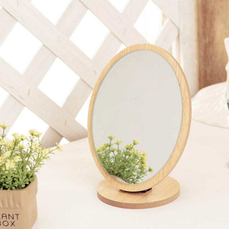 Aestivate Oval Compact Table Mirror - Wood Framed Desktop Mirror with 90 Degree Rotation for Makeup & Cosmetic - Image 5