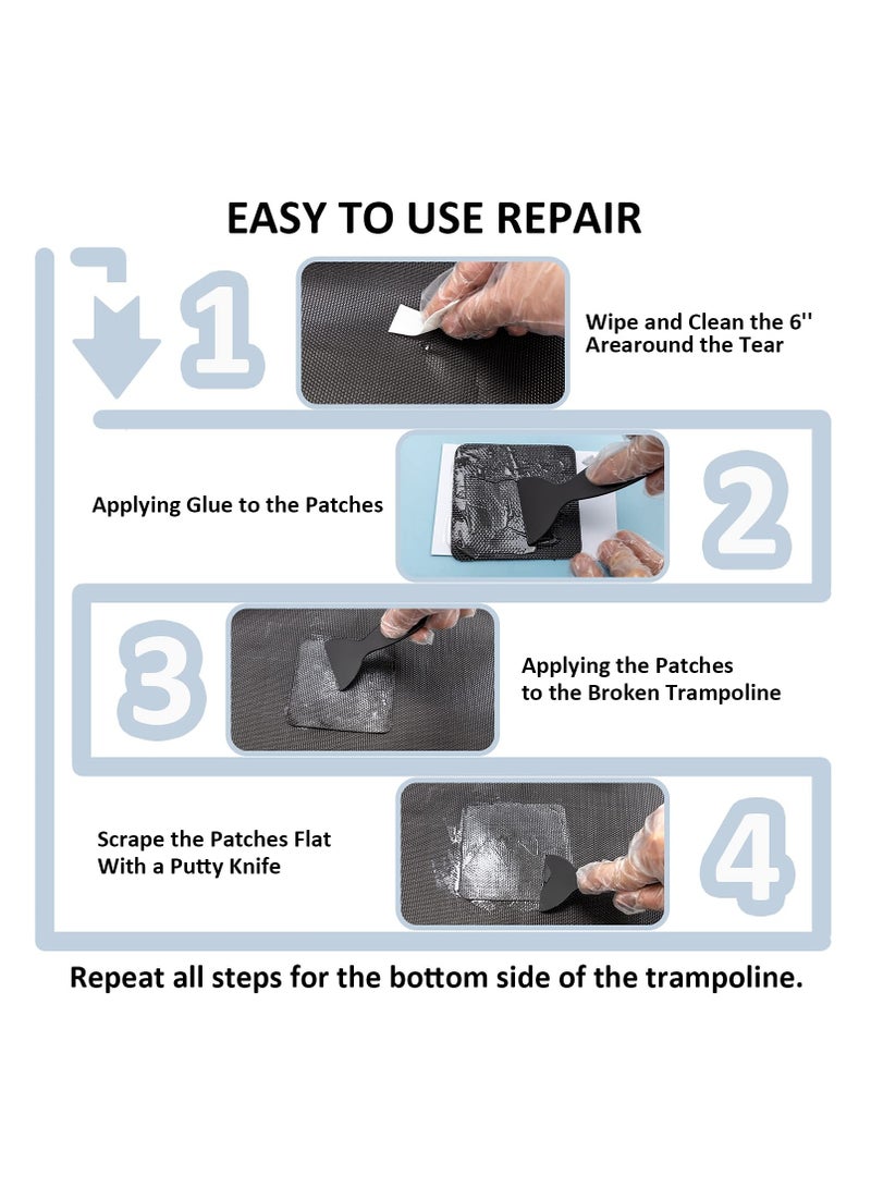 Excefore Trampoline Net Pa tch Repair Kit, 4"X 4" Square On Patches, for Repair Trampoline Mat Tear or Hole in a Trampoline Mat - Image 3