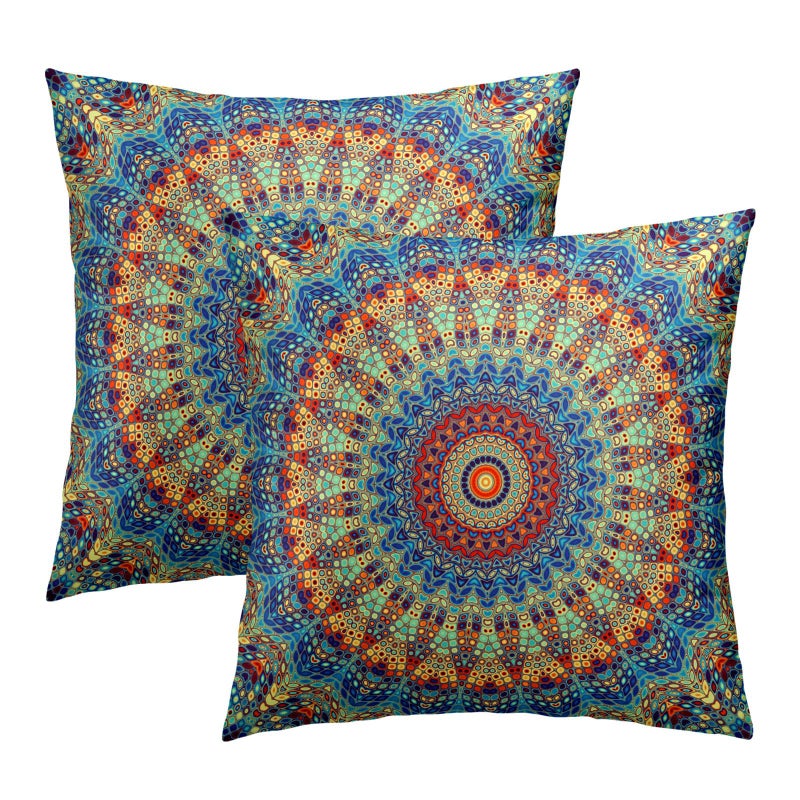 Bohemian Mandala Floral Throw Pillow Covers 12X12 Inches Set of 2 Boho Colorful Retro Ethnic Pillowcase Soft Cotton Square Cushion Covers for Home Sofa Patio Bedroom Decoration