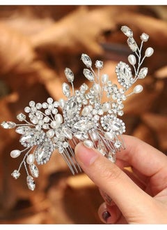 XiuWoo Crystal Bride Wedding Hair Comb, Pearl Bridal Piece Accessories For Women And Girls, Silver  - Image 2